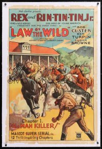 6s213 LAW OF THE WILD linen chapter 1 1sh 1934 horse racing art w/Rin Tin Tin Jr, The Man Killer!