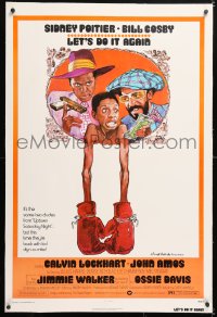 6s216 LET'S DO IT AGAIN linen 1sh 1975 Rickard art of Sidney Poitier, Bill Cosby & Jimmie Walker!