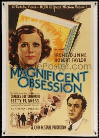 6s228 MAGNIFICENT OBSESSION linen 1sh 1935 great art of Irene Dunne & Robert Taylor, ultra rare!
