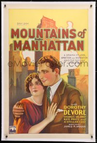 6s246 MOUNTAINS OF MANHATTAN linen 1sh 1927 cool art of lovers amid the skyline of New York!