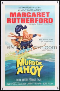 6s251 MURDER AHOY linen 1sh 1964 Jung art of Margaret Rutherford as Agatha Christie's Miss Marple!