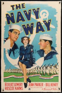 6s257 NAVY WAY linen 1sh 1944 Robert Lowery, Roscoe Karns & pretty Jean Parker all in uniform!