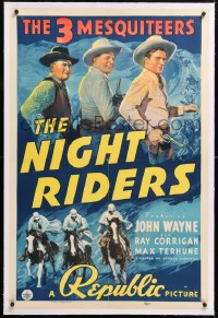 6s258 NIGHT RIDERS linen 1sh 1939 John Wayne, Corrigan & Terhune, Three Mesquiteers, ultra rare!