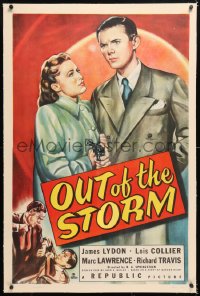 6s269 OUT OF THE STORM linen 1sh 1948 cool close up art of Jimmy Lydon pointing gun by Lois Collier!