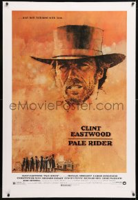 6s270 PALE RIDER linen 1sh 1985 great artwork of cowboy Clint Eastwood by C. Michael Dudash!