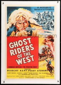 6s274 PHANTOM RIDER linen 1sh R1954 Republic serial, Native American w/gun, Ghost Riders of the West!