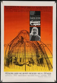 6s278 PLANET OF THE APES linen 1sh 1968 Charlton Heston, classic sci-fi, cool art of caged humans!