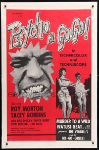 6s287 PSYCHO A GO-GO linen 1sh 1966 directed by Al Adamson, murder to a wild Watusi beat!