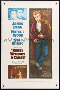6s297 REBEL WITHOUT A CAUSE linen 1sh R1957 Nicholas Ray, James Dean, a bad boy from a good family!