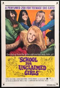 6s307 SCHOOL FOR UNCLAIMED GIRLS linen 1sh 1973 a perfumed zoo for teenage she-cats, bad girls!