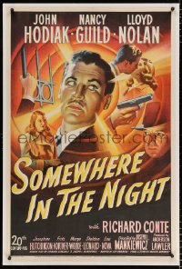 6s322 SOMEWHERE IN THE NIGHT linen 1sh 1946 John Hodiak, Nancy Guild, cool film noir art montage!