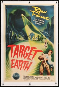 6s340 TARGET EARTH linen 1sh 1954 raw panic the screen has never dared reveal, cool sci-fi art!
