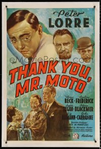 6s346 THANK YOU MR. MOTO linen 1sh 1937 great image of Asian detective Peter Lorre, ultra rare!
