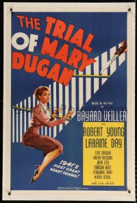 6s365 TRIAL OF MARY DUGAN linen 1sh 1941 art of sexy Laraine Day behind bars with murder weapon!