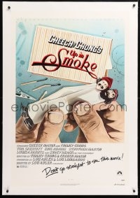 6s369 UP IN SMOKE linen recalled 1sh 1978 Cheech & Chong marijuana drug classic, revised tagline!