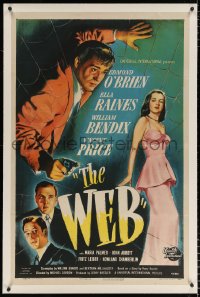 6s378 WEB linen 1sh 1947 film noir art of Edmond O'Brien, sexy Ella Raines & others caught in a web!
