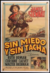 6t355 FAR COUNTRY linen Argentinean 1955 art of James Stewart with rifle, directed by Anthony Mann!