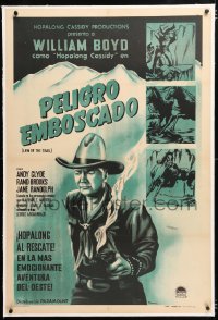 6t360 FOOL'S GOLD linen Argentinean R1950s art of William Boyd as Hopalong Cassidy, Law of the Trail