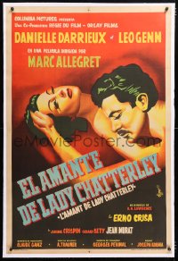 6t368 LADY CHATTERLEY'S LOVER linen Argentinean 1957 art of sexy Danielle Darrieux & Erno Crisa!