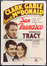 6t280 SAN FRANCISCO linen Aust 1sh 1936 Clark Gable, sexy Jeanette MacDonald & Spencer Tracy, rare!