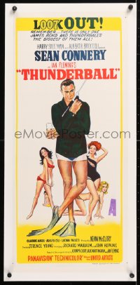 6t287 THUNDERBALL linen Aust daybill 1965 art of Sean Connery as secret agent James Bond 007!