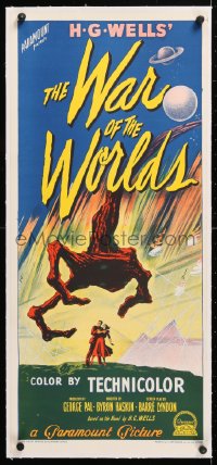6t289 WAR OF THE WORLDS linen Aust daybill 1954 H.G. Wells classic, Richardson Studio stone litho!