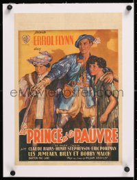 6t315 PRINCE & THE PAUPER linen Belgian R1940s art of Errol Flynn with the Mauch Twins, ultra rare!
