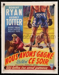 6t319 SET-UP linen Belgian 1949 art of boxer Robert Ryan beaten inside & outside the ring!