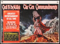 6t277 TEN COMMANDMENTS linen British quad R1960s art of Charlton Heston w/tablets, Cecil B. DeMille!