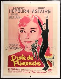 6t332 FUNNY FACE linen French 1p 1957 art of Audrey Hepburn c/u & full-length + Astaire by Grinsson!