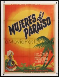 6t239 TEHUANTEPEC linen Mexican poster 1954 art of Katy Jurado by tropical sunset, ultra rare!
