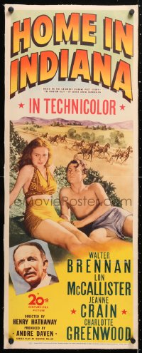 6t040 HOME IN INDIANA linen insert 1944 sexy Jeanne Crain, Lon McCallister, Walter Brennan