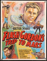 6t247 FLASH GORDON'S TRIP TO MARS linen Indian R1960s different Pinto art with Buster Crabbe & Ming!