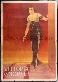 6t263 VICTORY OR DEATH linen Italian 2p 1913 art of countess Berta Nelson with gun, ultra rare!