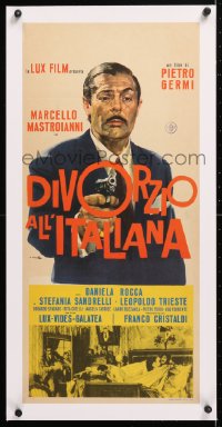 6t265 DIVORCE - ITALIAN STYLE linen Italian locandina 1962 Ciriello art of Mastroianni w/gun, rare!