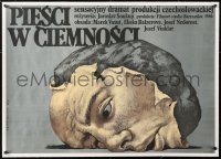 6t294 PEST VE TME linen Polish 27x38 1987 surreal Wieslaw Walkuski art of crushed face on a rock!