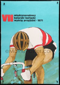 6t297 VII MIEDZYNARODOWY KOLARSKI BALTYCKI WYSCIG PRZYJAZNI linen Polish 27x38 1971 bicycle art!