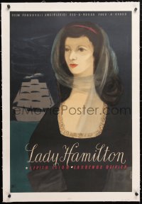 6t304 THAT HAMILTON WOMAN linen Polish 23x34 1957 Wenzel art of pretty Vivien Leigh as Lady Hamilton!