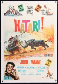 6t228 HATARI linen South American R1970s Howard Hawks, great artwork images of John Wayne in Africa!