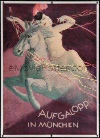 6t139 AUFGALOPP IN MUNCHEN linen 34x47 German special poster 1935 wonderful Richard Klein nude art!