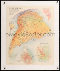 6t153 FORTUNE'S MAP OF SOUTH AMERICA linen 23x28 special poster 1937 Buenos Aires & Rio De Janeiro!