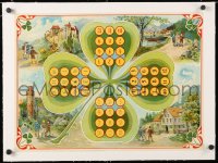 6t154 FRENCH BOARD GAME linen 15x20 French special poster 1900s art of 4 leaf clover & adventurers!