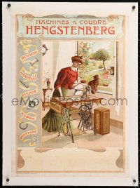 6t184 HENGSTENBERG linen 22x30 Belgian advertising poster 1900s A. Vossaert art of woman sewing!