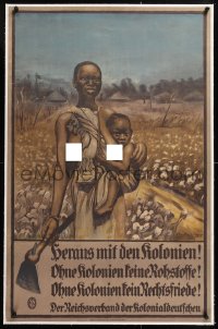 6t156 HERAUS MIT DEN KOLONIEN linen 26x40 German special poster 1919 art of African woman & child!