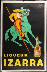 6t185 IZARRA linen 50x77 French advertising poster 1934 Spaniard on horse Zulla art for liqueur!