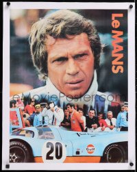 6t159 LE MANS linen 17x22 special poster 1971 Gulf Oil, race car driver Steve McQueen, orange title design!