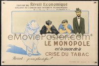 6t160 LE MONOPOLE linen 31x46 French special poster 1927 P. Carrere art, the tobacco crisis!
