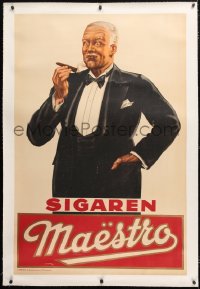 6t189 MAESTRO CIGARS linen 32x48 Belgian advertising poster 1920s art of man in tuxedo smoking!