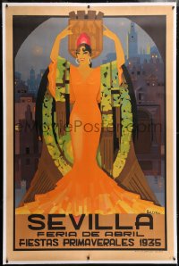 6t168 SEVILLA linen 42x64 Spanish special poster 1935 Juan Balcera de Fuentes art of sexy woman!