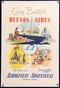 6t103 AEROLINEAS ARGENTINAS BUENOS AIRES linen 25x38 travel poster 1960s cool art, gay & beautiful!